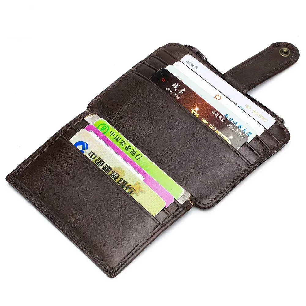 (image for) BULLCAPTAIN Men's Genuine Leather RFID Blocking Wallets, Thin Zipper Short Wallet Multiple Card Slots Coin Purse Holder Mini Business Wallet, Gifts To Mens Birthday